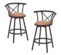 MEUBLE COSY Lot de 2 Tabourets de Bar Vintage pivotant sur 360° avec Dossier et Repose-Pieds Siège de 63 cm de Haut Style industriel Marron