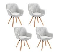 MEUBLE COSY Lot de 4 Chaise Salle à Manger Scandinave Fauteuil Coiffeuse Siège Pivotant avec Accoudoirs pour Chambre Salon Cuisine Bureau, Rembourré en Tissu Pieds en Bois Massif, Beige, 60x58x83cm