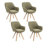 MEUBLE COSY Lot de 4 Chaise Salle à Manger Scandinave Fauteuil Coiffeuse Siège Pivotant avec Accoudoirs pour Chambre Salon Cuisine Bureau, Rembourré en Tissu Pieds en Bois Massif, Vert, 60x58x83cm