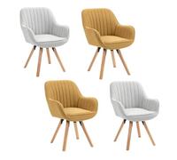 MEUBLE COSY Lot de 4 Chaise Salle à Manger Scandinave Fauteuil Coiffeuse Siège Pivotant avec Accoudoirs pour Chambre Salon Cuisine Bureau, Rembourré en Tissu Pieds en Bois Massif, Multicolore