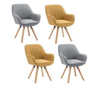 MEUBLE COSY Lot de 4 Chaise Salle à Manger Scandinave Fauteuil Coiffeuse Siège Pivotant avec Accoudoirs pour Chambre Salon Cuisine Bureau, Rembourré en Tissu Pieds en Bois Massif, Multicolore