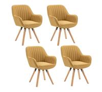 MEUBLE COSY Lot de 4 Chaise Salle à Manger Scandinave Fauteuil Coiffeuse Siège Pivotant avec Accoudoirs pour Chambre Salon Cuisine Bureau, Rembourré en Tissu Pieds en Bois Massif, Jaune, 60x58x83cm