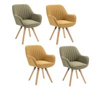 Meuble Cosy Lot de 4 Chaise Salle à Manger Scandinave Fauteuil Coiffeuse Siège Pivotant avec Accoudoirs pour Chambre Salon Cuisine Bureau, Rembourré en Tissu Pieds en Bois Massif, Multicolore