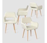 Meuble Cosy Lot de 4 Chaises de Salle à Manger Scandinave Fauteuil Assise rembourrée en Sherpa Pieds en métal pour Cuisine Salon Chambre Bureau, Beige, Blanc, 56x56x78cm