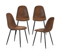 MEUBLE COSY Lot de 4 chaises de salle à manger Scandinave Fauteuil Salon Cuisine Pied Métal Noir Rétro Vintage en suédine Marron