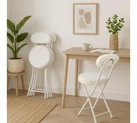 Meuble Cosy Lot de 4 Chaises Pliante Tabourets Pliable Coussin Rond en Fourrure avec Dossier et Repose-Pieds, Siège de 49 cm de Haut, Style Scandinave, Blanc