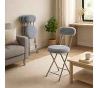 Meuble Cosy Lot de 4 Chaises Pliante Tabourets Pliable Coussin Rond en Fourrure avec Dossier et Repose-Pieds, Siège de 49 cm de Haut, Style Scandinave, Gris