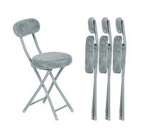 Meuble Cosy Lot de 4 Chaises Pliante Tabourets Pliable Coussin Rond en Fourrure avec Dossier et Repose-Pieds, Siège de 49 cm de Haut, Style Scandinave, Gris, 30x45x75cm