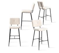 MEUBLE COSY Lot de 4 Tabouret de Bar Industriel avec Dossier et Repose-Pieds, Siège Rembourrés de 75 cm de Haut, Chaises Hautes en Bouclette Cadre en métal, Beige