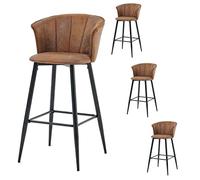 MEUBLE COSY Lot de 4 Tabouret de Bar Rétro Vintage avec Accoudoirs Dossier et Repose-Pieds, Chaises Rembourrés en Suède Marron, Siège de Cuisine de 72 cm Haut, Style Industriel