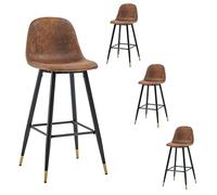 Meuble Cosy Lot de 4 Tabouret de Bar Rétro Vintage avec Dossier et Repose-Pieds, Siège Rembourrés de 76 cm de Haut, Style Industriel, Chaises Hautes en suédine Marron, Pieds en Métal Noir et Or