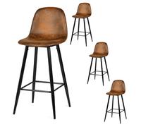 Meuble Cosy Lot de 4 Tabouret de Bar Rétro Vintage avec Dossier et Repose-Pieds, Sièges Rembourrés, Style Industriel, Chaises Hautes en suédine Marron, 49x42.5x103.5cm
