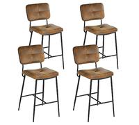 MEUBLE COSY Lot de 4 Tabouret de Bar Vintage avec Dossier et Repose-Pieds, Siège Rembourrés de 69 cm de Haut, Chaises Hautes en Suédine Cadre en métal, Style Industriel, Marron