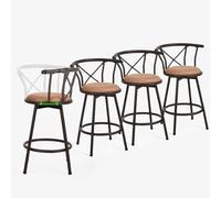 Meuble Cosy Lot de 4 Tabourets de Bar Chaises Vintage pivotant sur 360° avec Dossier et Repose-Pieds Siège de 63cm de Haut Style Industriel Marron