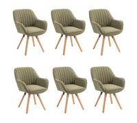 Meuble Cosy Lot de 6 Chaise Salle à Manger Scandinave Fauteuil Coiffeuse Siège Pivotant avec Accoudoirs pour Chambre Salon Cuisine Bureau, Rembourré en Tissu Pieds en Bois Massif, Vert, 60x58x83cm
