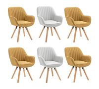MEUBLE COSY Lot de 6 Chaise Salle à Manger Scandinave Fauteuil Coiffeuse Siège Pivotant avec Accoudoirs pour Chambre Salon Cuisine Bureau, Rembourré en Tissu Pieds en Bois Massif, Multicolore