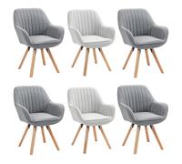 MEUBLE COSY Lot de 6 Chaise Salle à Manger Scandinave Fauteuil Coiffeuse Siège Pivotant avec Accoudoirs pour Chambre Salon Cuisine Bureau, Rembourré en Tissu Pieds en Bois Massif, Multicolore