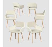 MEUBLE COSY Lot de 6 Chaises de Salle à Manger Scandinave Fauteuil Assise rembourrée en Sherpa Pieds en métal pour Cuisine Salon Chambre Bureau, Beige, 56x56x78cm