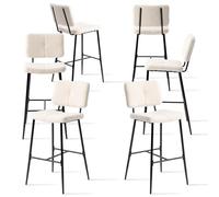 MEUBLE COSY Lot de 6 Tabouret de Bar Industriel avec Dossier et Repose-Pieds, Siège Rembourrés de 75 cm de Haut, Chaises Hautes en Bouclette Cadre en métal, Beige