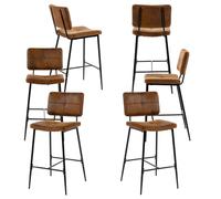 MEUBLE COSY Lot de 6 Tabouret de Bar Industriel avec Dossier et Repose-Pieds, Siège Rembourrés de 75 cm de Haut, Chaises Hautes en Suédine Cadre en métal, Marron