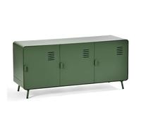 Meuble Cosy Meuble TV Support Télé pour Téléviseur avec 3 Portes et Étagères Buffet de Rangement Meuble de Bureau Armoire en Métal, Industriel, Vert, 120x40x57cm