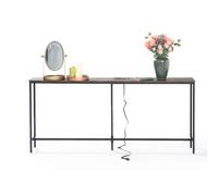 Meuble Cosy Table Console avec Multiprise, Bout de canapé avec Station de Charge et Ports USB, pour Entrée, Salon, Couloir, Hall, Longue de 180cm, Marron