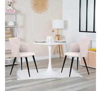 MEUBLE COSY Table Salle à Manger Ronde avec 2 Chaises Design Ensemble de 3 Meubles Scandinave pour Salon Cuisine, Cadre en Acier, Blanc + Beige