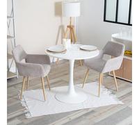 MEUBLE COSY Table Salle à Manger Ronde avec 2 Chaises Design Ensemble de 3 Meubles Scandinave pour Salon Cuisine, Cadre en Acier, Blanc + Beige