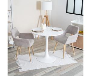 MEUBLE COSY Table Salle à Manger Ronde avec 2 Chaises Design Ensemble de 3 Meubles Scandinave pour Salon Cuisine, Cadre en Acier, Blanc + Beige