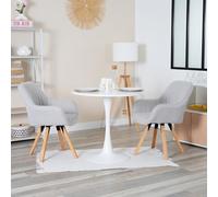 MEUBLE COSY Table Salle à Manger Ronde avec 2 Chaises Pivotant sur 360° Design Ensemble de 3 Meubles Scandinave pour Salon Cuisine, Cadre en Acier, Blanc + Beige