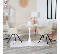 MEUBLE COSY Table Salle à Manger Ronde avec 2 Chaises Pivotant sur 360° Design Ensemble de 3 Meubles Scandinave pour Salon Cuisine, Cadre en Acier, Blanc + Beige