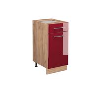 Meuble cuisine Fame-Line, 40cm sans PT, Rouge bordeaux Haute brillance/Chêne de force doré, Vicco 38321