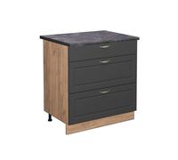 Meuble cuisine Fame-Line, 80cm avec 3 tiroirs, PT Anthracite, Anthracite-or/Chêne de force doré, Vicco 46561