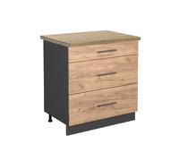 Meuble cuisine Fame-Line, 80cm avec 3 tiroirs, PT Chêne, Chêne de force doré/Anthracite, Vicco 46929