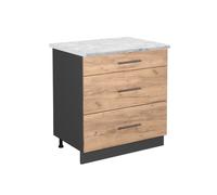 Meuble cuisine Fame-Line, 80cm avec 3 tiroirs, PT Marbre, Chêne de force doré/Anthracite, Vicco 45746
