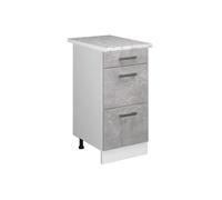 Vicco Meuble Cuisine R-Line, Béton, 40cm | 3 Tiroirs · Plan de travail incl. · Pieds réglables en hauteur · ✓ Accès facile · Librement combinable