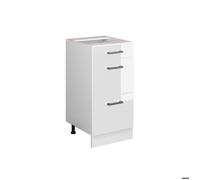 Vicco Meuble Cuisine R-Line, Blanc Haute Brillance, 40cm | 3 Tiroirs · Sans plan de travail · Pieds réglables en hauteur · ✓ Accès facile · Librement combinable