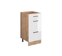 Meuble cuisine R-Line, 40cm avec tiroirs, sans PT, Blanc Haute brillance/Chêne de force doré, Vicco 37479