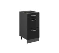 Meuble cuisine R-Line, 40cm avec tiroirs, sans PT, Noir Haute brillance/Anthracite, Vicco 41178