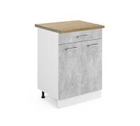 Meuble cuisine R-Line, 60cm avec tiroir, PT Chêne, Béton/Blanc, Vicco 45956