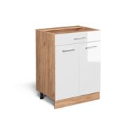 Meuble cuisine R-Line, 60cm avec tiroir, sans PT, Blanc Haute brillance/Chêne de force doré, Vicco 37101