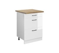 Meuble cuisine R-Line, 60cm avec tiroirs, PT Chêne, Blanc Haute brillance/Blanc, Vicco 46428