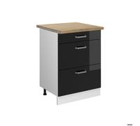 Meuble cuisine R-Line, 60cm avec tiroirs, PT Chêne, Noir Haute brillance/Blanc, Vicco 46682