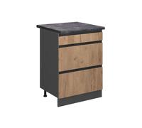 Meuble cuisine R-Line, 60cm J-Shape avec tiroirs, PT Anthracite, Chêne de force doré/Anthracite, Vicco 45668