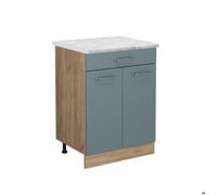 Meuble cuisine R-Line, 60cm PT Marbre, Bleu-gris/Chêne de force doré, Vicco 46730