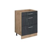 Meuble cuisine R-Line, 60cm sans PT, Béton noir/Chêne de force doré, Vicco 47548