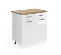 Meuble cuisine R-Line, 80cm PT Chêne, Blanc Haute brillance/Blanc, Vicco 46783