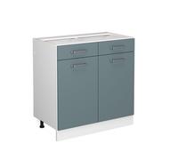 Vicco Meuble Cuisine R-Line, Bleu-Gris, 80cm | 2 Tiroirs · Sans plan de travail · Pieds réglables en hauteur · 2 Portes · ✓ Accès facile