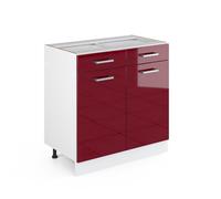 Vicco Meuble Cuisine R-Line, Rouge Brillant, 80cm | 2 Tiroirs · Sans plan de travail · Pieds réglables en hauteur · 2 Portes · ✓ Accès facile