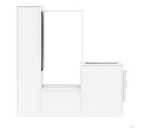 Meuble d’entrée 6-en-1 blanc 163 x 35 x 161 cm avec penderie, banc à chaussures, vitrine, miroir pivotant et LED